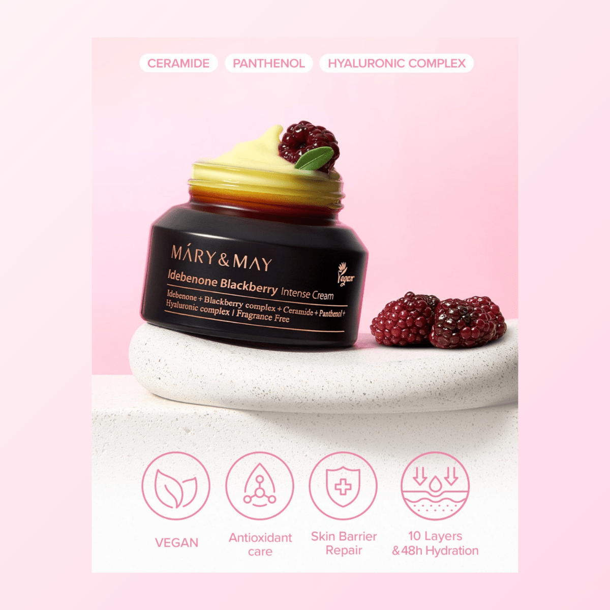MÁRY&MAY Idebenone Blackberry Intense Cream Korean Skincare | VELVET GLOW