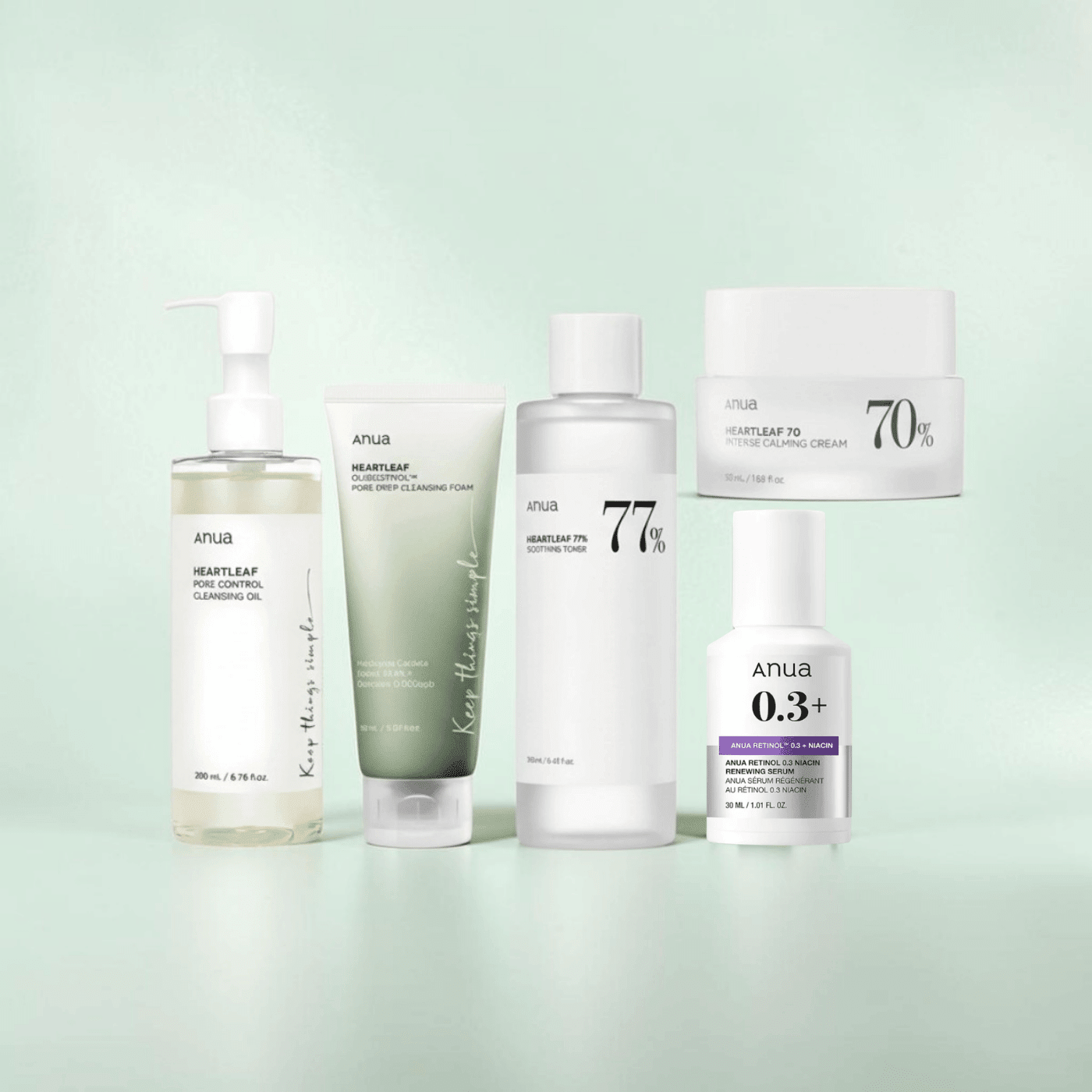 VELVET GLOW ANUA 5 - Steps Essentials Bundle Korean Skincare | VELVET GLOW