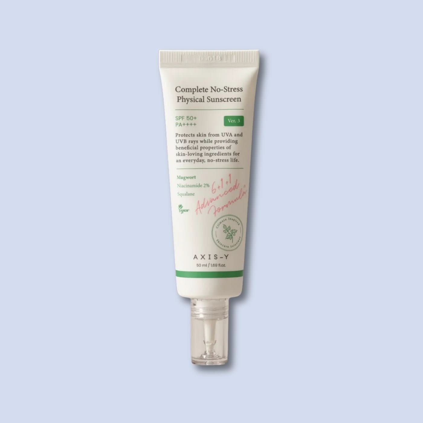 AXIS - Y Complete No - Stress Physical Sunscreen SPF 50+ PA++++ Korean Skincare | VELVET GLOW