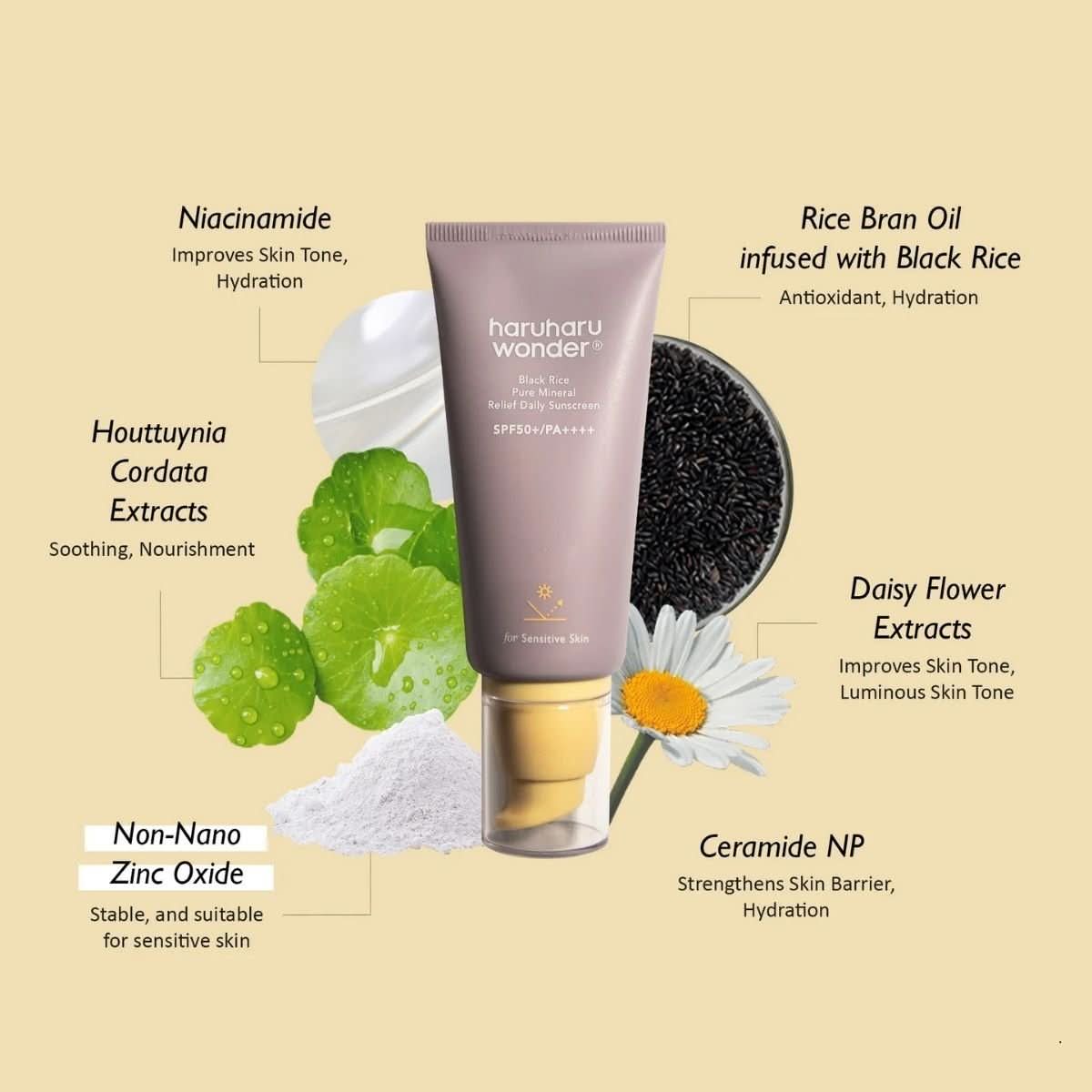 haruharu wonder Black Rice Pure Mineral Relief Daily Sunscreen SPF50+ PA++++ Korean Skincare | VELVET GLOW