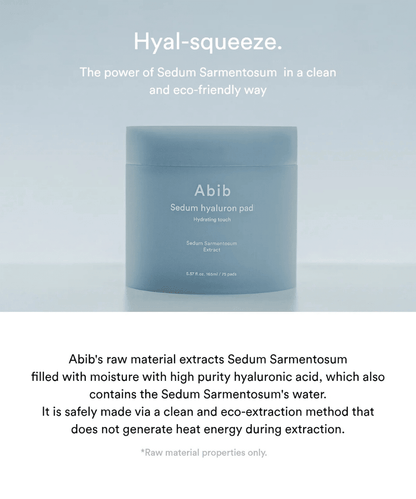 Abib Sedum hyaluron pad Hydrating touch Korean Skincare | VELVET GLOW