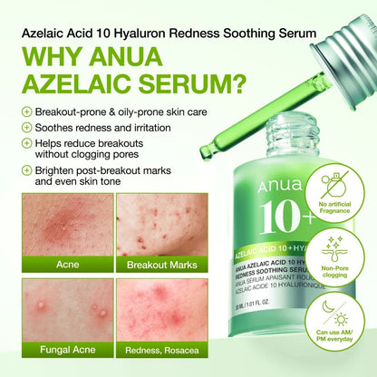 Anua Azelaic Acid 10 Hyaluron Redness Soothing Serum Korean Skincare | VELVET GLOW