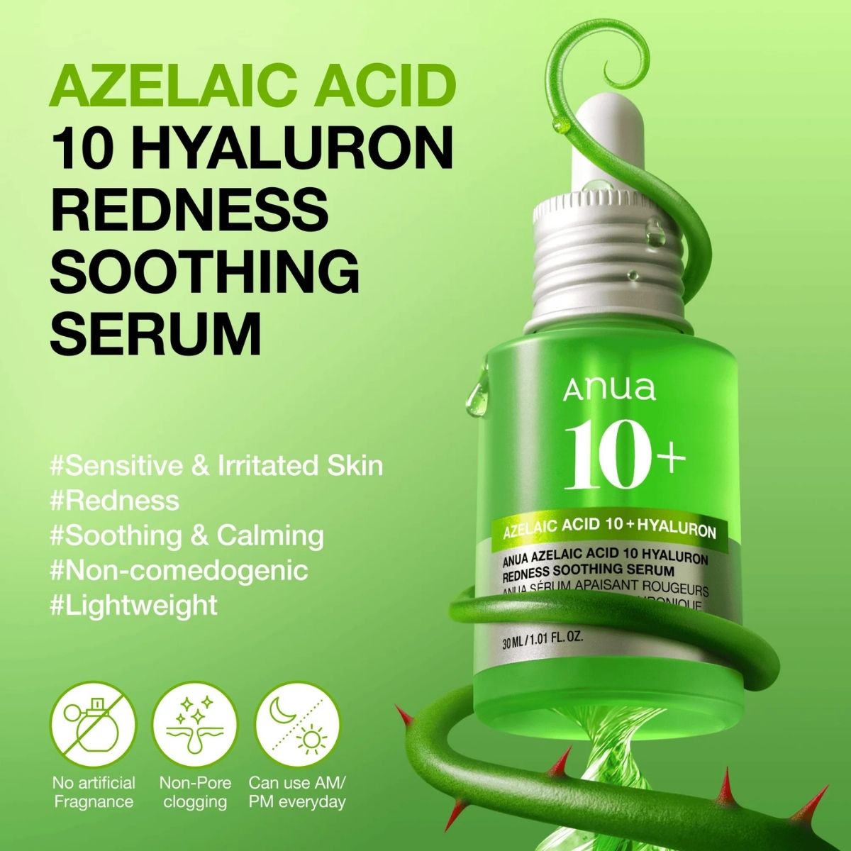 Anua Azelaic Acid 10 Hyaluron Redness Soothing Serum Korean Skincare | VELVET GLOW