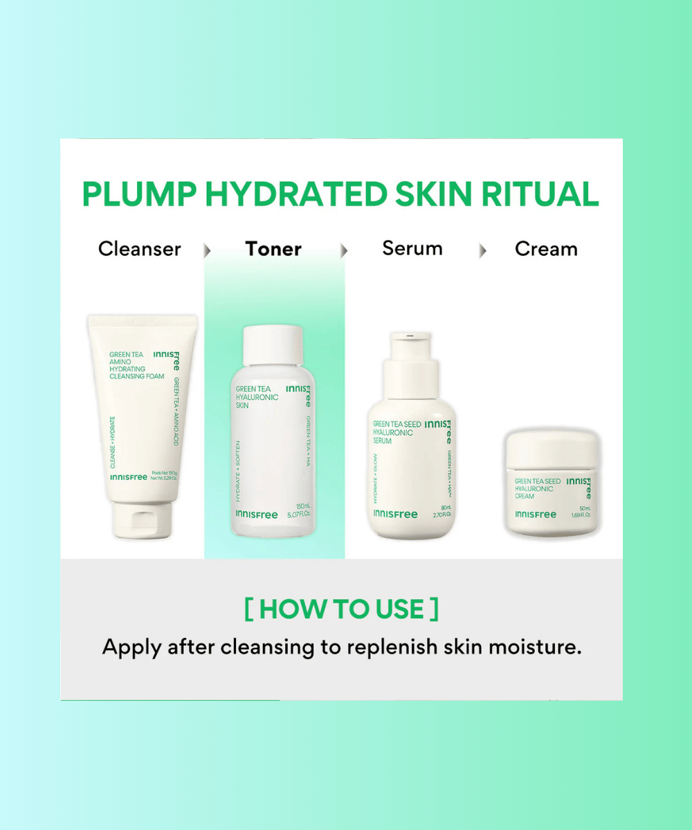 Innisfree Green Tea Hyaluronic Skin Korean Skincare | VELVET GLOW