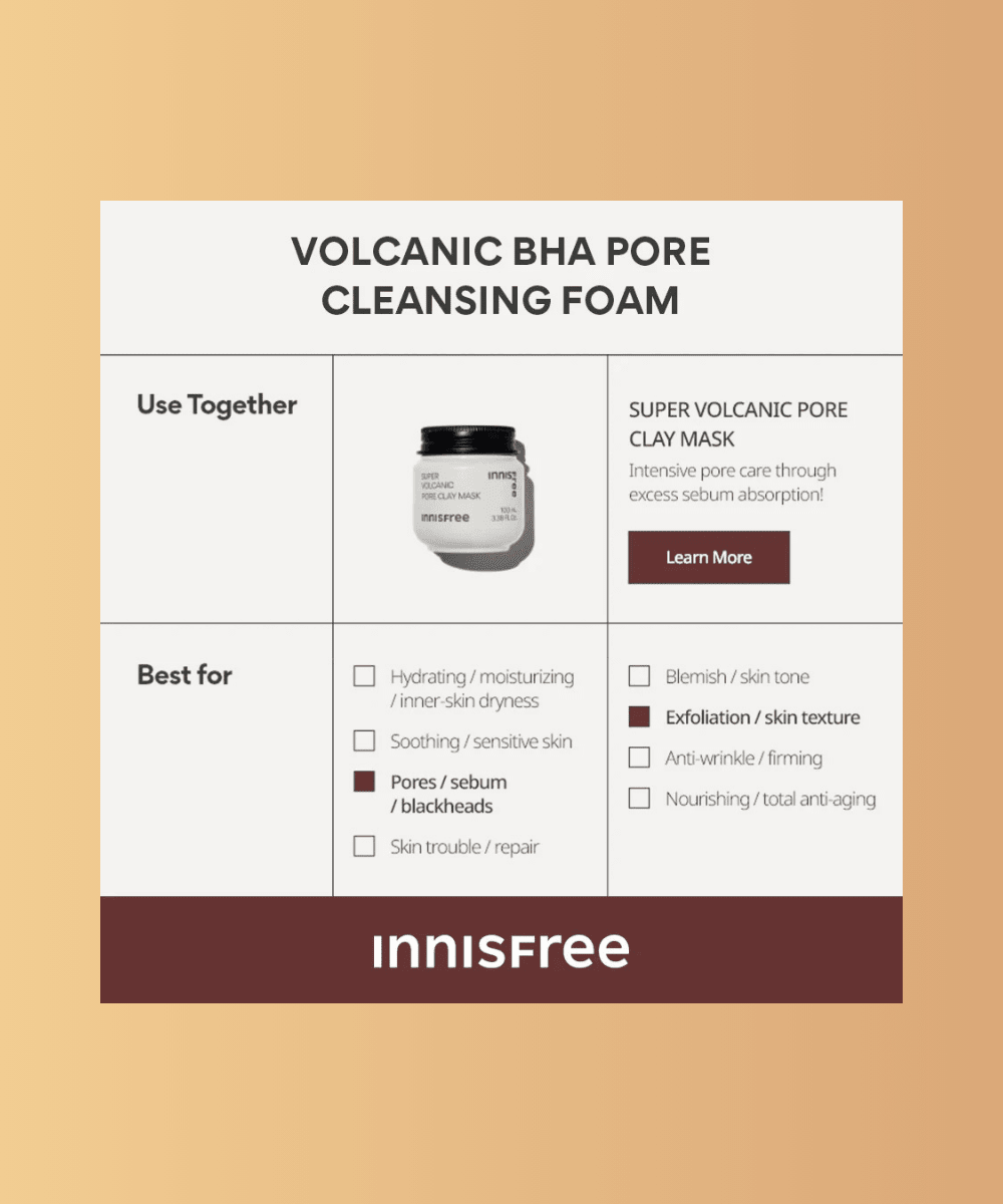 Innisfree Volcanic BHA Pore Cleansing Foam Korean Skincare | VELVET GLOW