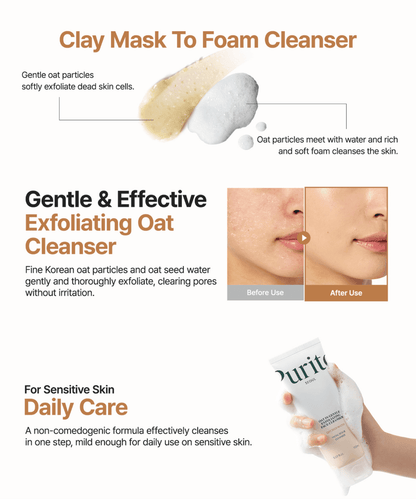 Purito Seoul Oat In Gentle Exfoliating Face Cleanser Korean Skincare | VELVET GLOW